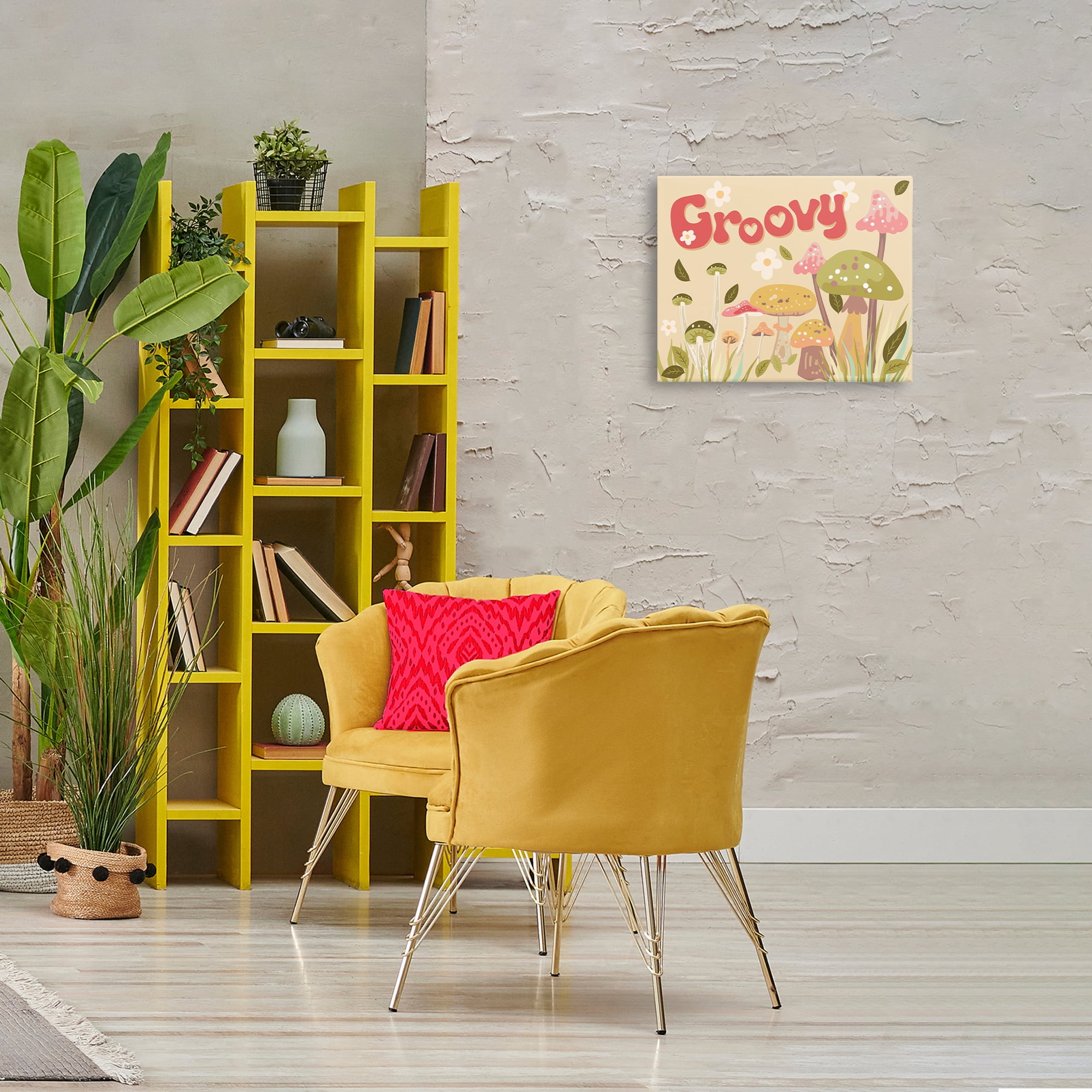Stupell Industries Groovy Botanical Mushrooms Botanical & Floral Painting Gallery Wrapped Canvas Art Print Wall Art, 20 x 16