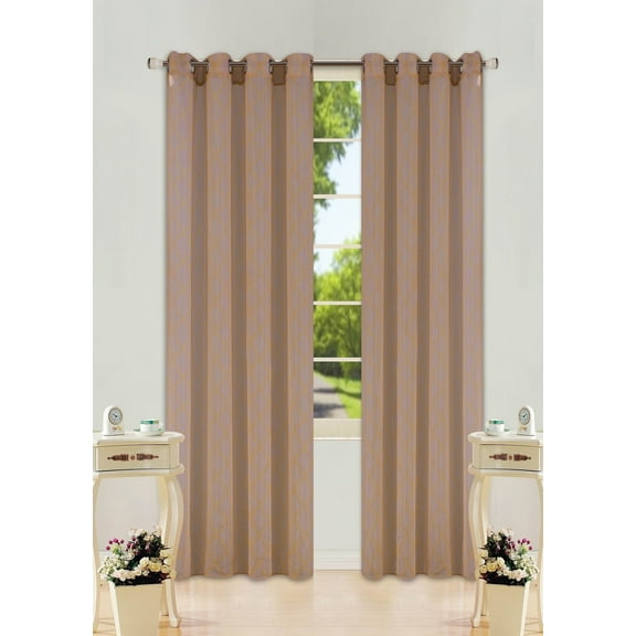 (S38) Taupe/Gold 2pc Printed Sheer Grommet Window Treatment Set, Two (2) Geometric Pattern Panels 55"W x 108"L (Each)