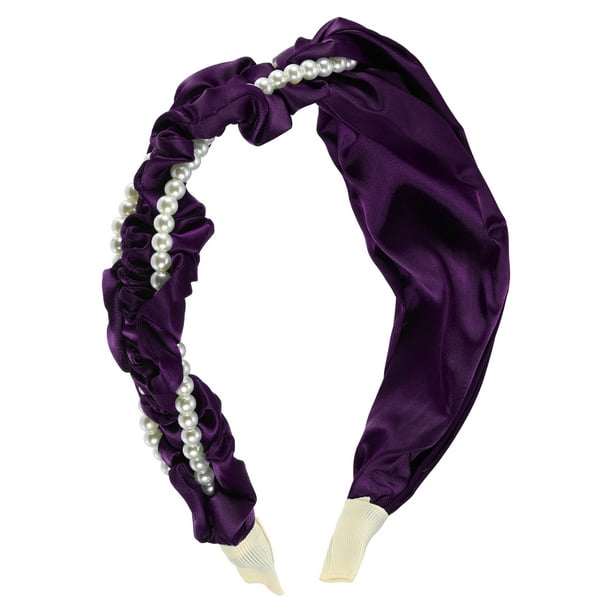 1 Uds. De diademas anudadas para mujer, diadema con cuentas de perlas de imitación a la moda, diademas anchas para la cabeza, accesorios para el cabello, púrpura