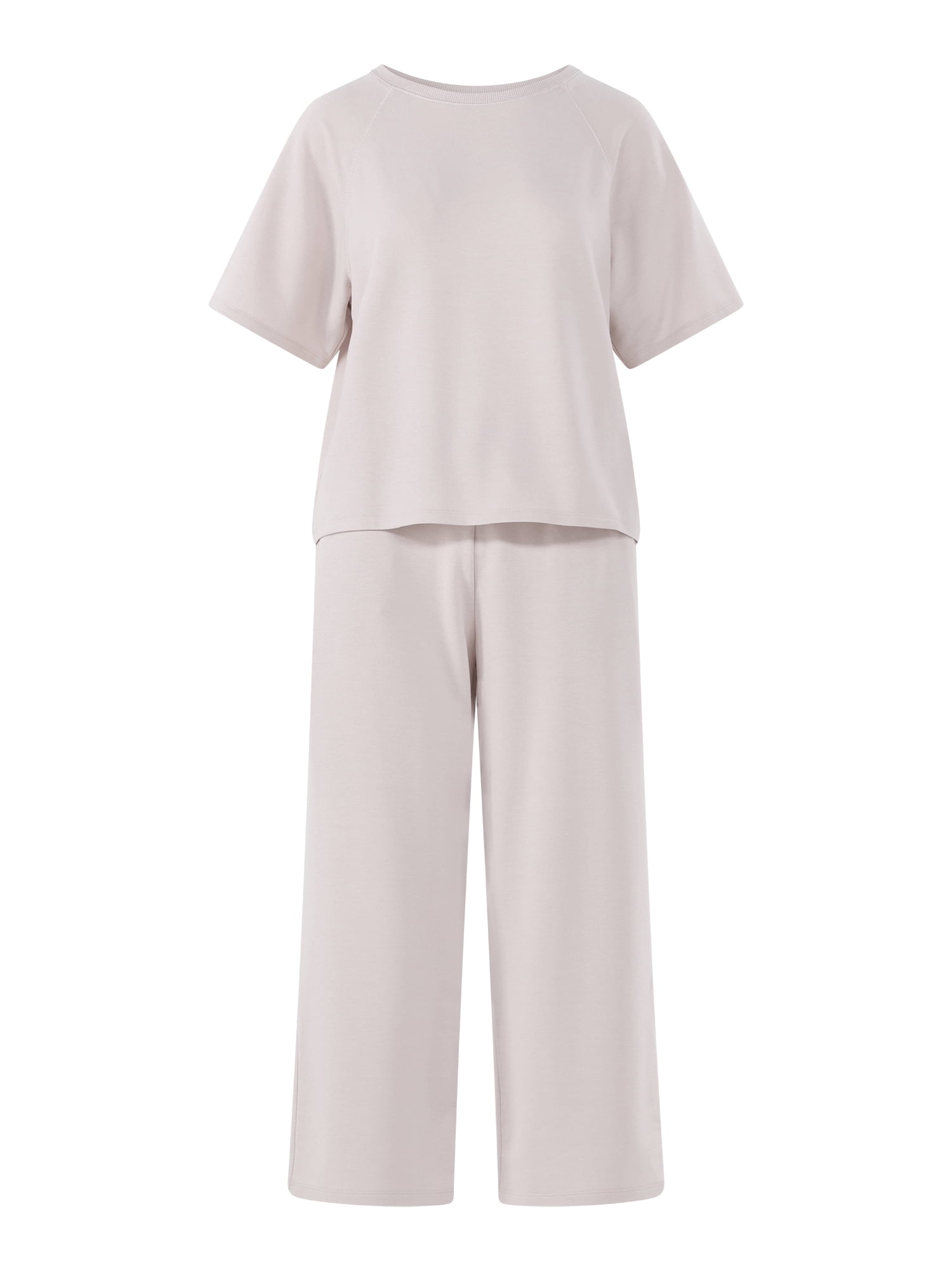 Joyspun Women's French Terry Short Sleeve Top and Capri Pants Set, 2-Piece, Sizes XS-3X