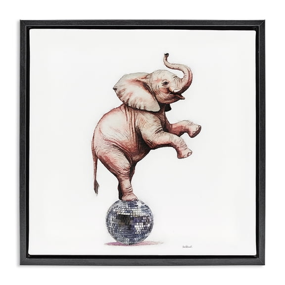 Stupell Industries Eclectic Elephant on Disco Ball Black Floating Frame Canvas Art, 18 x 18, by Amanda Greenwood
