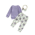 thumbnail image 3 of Gureui Baby Girls Spring Fall Clothes Set, Solid Color Long Sleeve O-neck Tops+Floral Print Trousers+Bow-knot Headband, 3 of 6