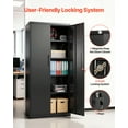 thumbnail image 6 of VEVOR Metal Storage Cabinet, 68.9 in Lockable Steel Garage Cabinet with 4 Adjustable Shelves, 2 Magnetic Doors, 2 Keys, 5 Tiers Tool Storage for Pantry, Warehouse, Basement, Laundry, Office, Black, 6 of 9