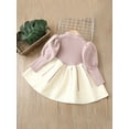 thumbnail image 3 of Cenuakty Toddler Girl Knit Patchwork Sweet Dress, Long Sleeve O-Neck Bowknot Decoration A-Line Dress for Autumn, 3 of 9