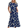 thumbnail image 2 of Viikei Women's High-Low Short Sleeve Dress,Women's Printing Casual Short Sleeve Crewneck Dress Flowy Tiered Maxi Beach Dress with Pockets Navy M, 2 of 6