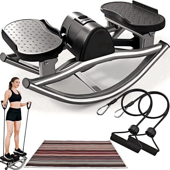 Flybrother Rocking Stepper for Exercise at Home Portable Rock Stepper from Side to Side with Resistant Bands and Non-Slip Mat - Silver