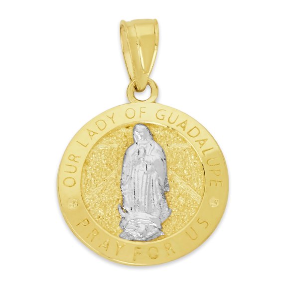 Golden Fire Solid 10k Gold Our Lady Guadalupe Pendant - Religious Gifts for Women