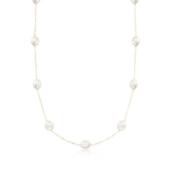 Ross-Simons 8-8.5mm Cultured Pearl Station Necklace in 14kt Yellow Gold, Women's, Adult