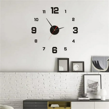 Large Wall Clock 3D Luminous Frameless Wall Clocks Digital Clock Wall Stickers Silent Clock for Home Living Room duvar saati Black