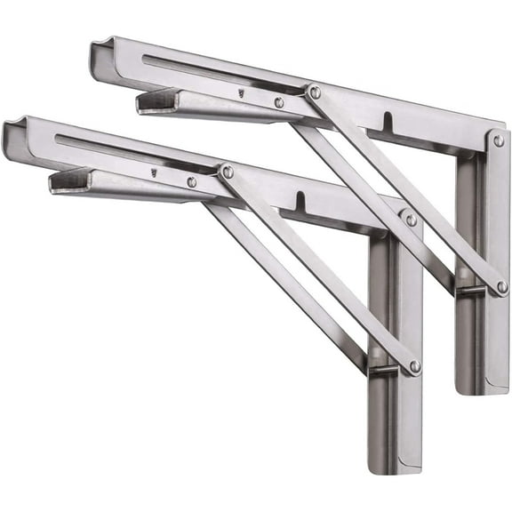 Pynsseu 24 inch Folding Shelf Brackets, Brushed Stainless Steel, 2 Pack