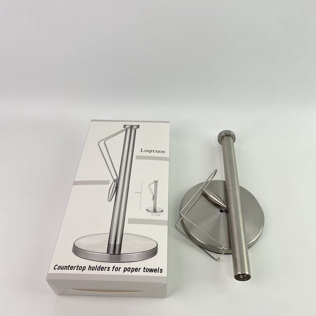 Loqrcuoe Countertop holders for paper towels,Paper Towel Holder Stand Countertop with Heavy Weighted Stainless Steel Base, Free Standing Paper Towel Holder (Brushed Nickel)