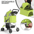thumbnail image 4 of MoNiBloom 4 Wheel Foldable Dog Pet Stroller with Cup Holder, Lawn Green with White Polka Dots, 4 of 12