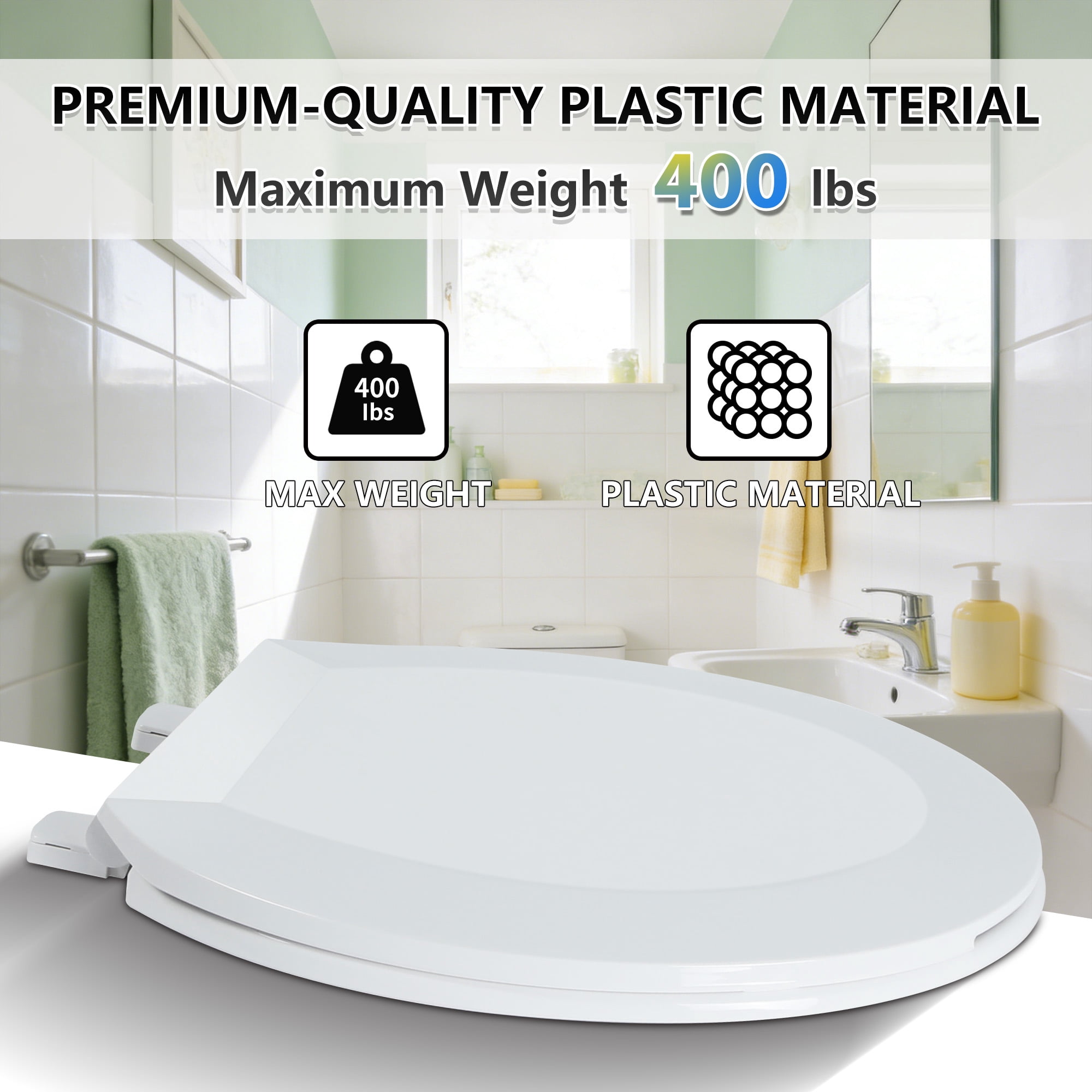 Angol Shiold Round Toilet Seat - Slow Close Hinges, Ergonomic Design with Grip-Tight Bumpers, Safe Easy-Clean PP Material, Fit 16.5" Round, White