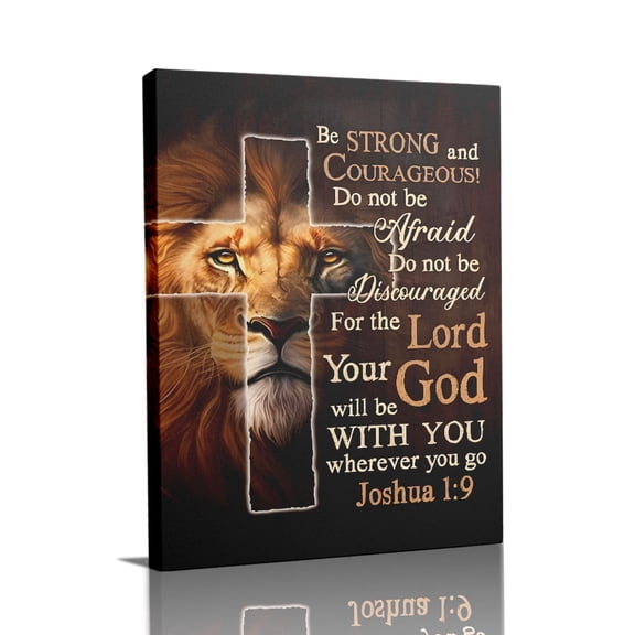 “Lion of Judah with Joshua 1:9 Verse” Spiritual Canvas Wall Art Ready to Hang for Living Room and Bedroom