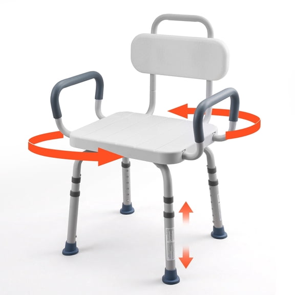 VEVOR Swivel Shower Chair with Arms and Back, 400 lbs Heavy Duty Bench Seat for Inside Shower Stall and Bathtub, Height Adjustable Bathroom Bath Tub Seat for Adults, Seniors, Elderly and Disabled