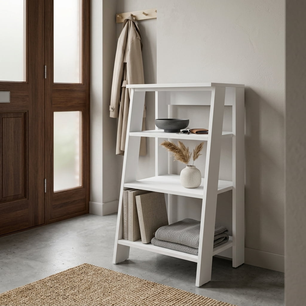30" High 4-Tier Ladder Shelf Organizer for Bathroom, Side Table, Living Room, White