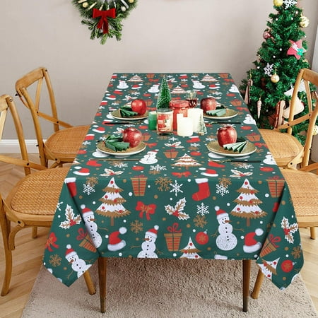 

Rectangle Tablecloth for Christmas Washable Velvet Table Cloth Decorative Table Cover Snowman Circular Table Cover Mat for Party Dining Banquet Home (Hunter Green) 57 x 84 inch