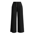 thumbnail image 7 of Womens Spring Summer Soft Flowy High Waist Pull On Straight Wide Leg Stretch Drape Dress Pants with Button Black, 7 of 7