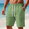 thumbnail image 2 of Npasoilc Cargo Shorts for Men Solid Color Elastic Waist Drawstring Knee Length Short Pants Fitness Training Shorts with Multi-Pocket, 2 of 5