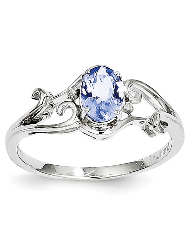 925 Sterling Silver (0.01cttw) Rhodium Plated Diamond and Tanzanite Oval Ring Size-6 by