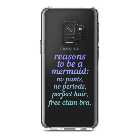 DistinctInk Clear Shockproof Hybrid Case for Samsung Galaxy S9 (5.8" Screen) - TPU Bumper Acrylic Back Tempered Glass Screen Protector - Reasons to be a Mermaid No Pants No Periods