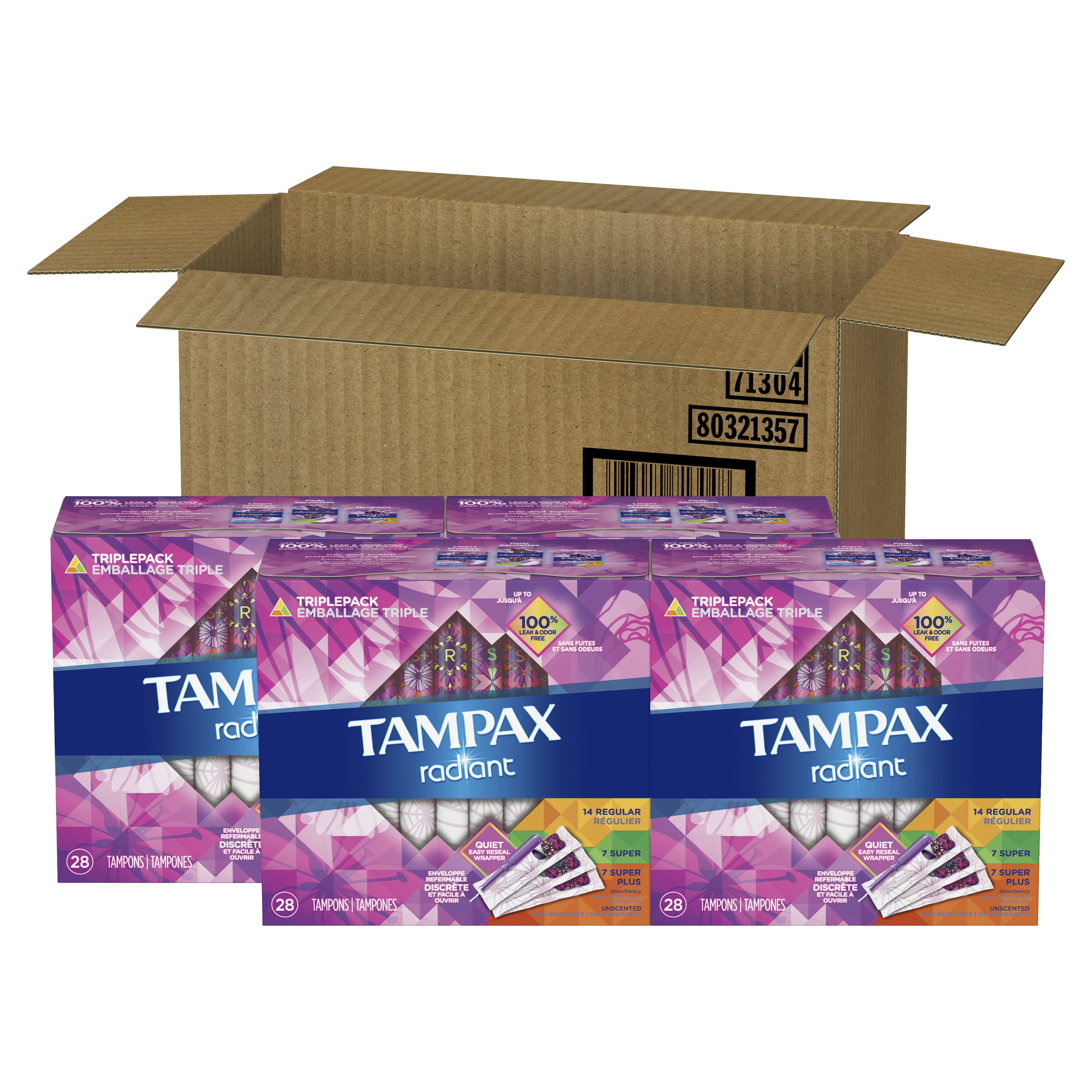 Tampax Radiant Tampons, Triple-Pack, Regular/Super/Super Plus ...