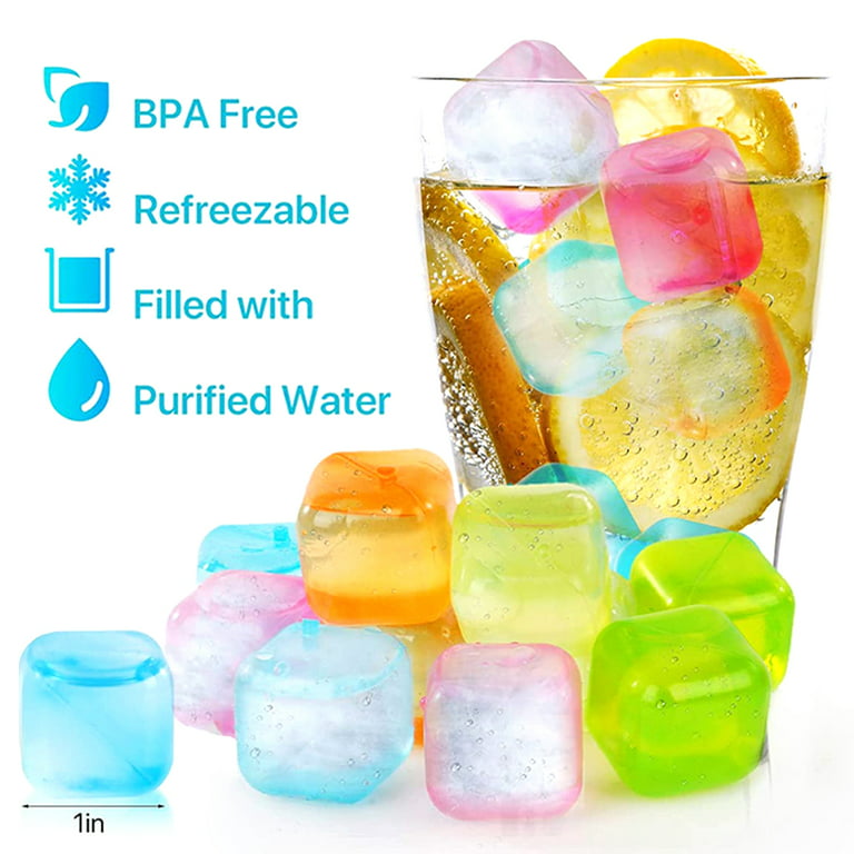 Reusable Ice Cubes - Square Colored Plastic Ice Cubes for Drinks,  Cocktails, Beer, Whiskey, Parties, Non-Diluting Ice Cubes, 20Pcs