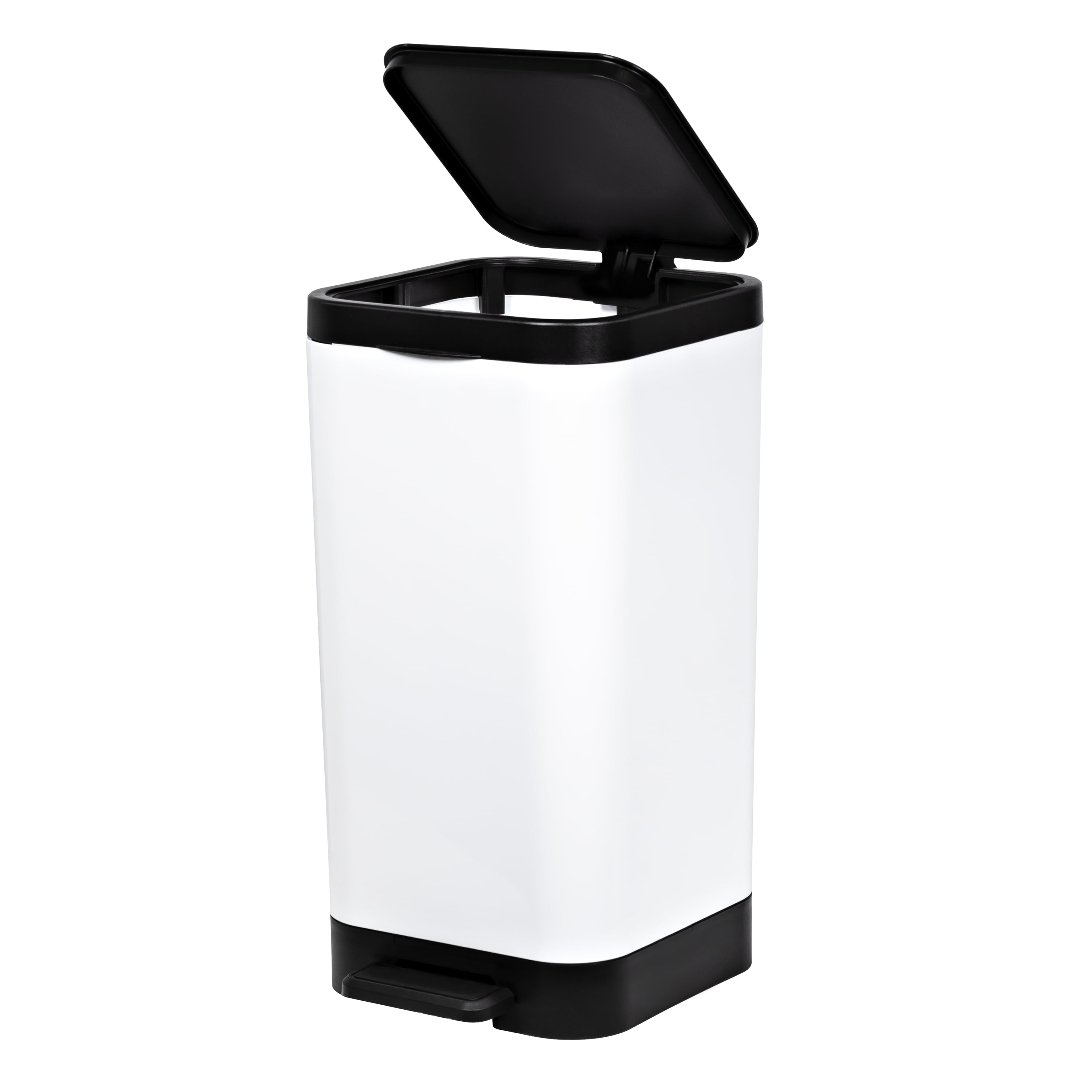 (2 pack) Hefty Bathroom Trash Can, 2.6 Gallon Small Plastic Step Garbage Bucket Bin with Foot Pedal Lid, White