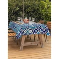 thumbnail image 2 of Vintage Morocco Outdoor Tablecloth - 60x102 Inch Rectangle Dining Table Cover, Traditional Tribal Abstract Geometric Blue Waterproof Outdoor Table Cloth with Umbrella Hole & Zipper for Picnic/Patio, 2 of 7