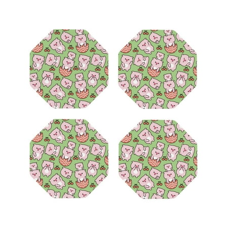 

Drink Coasters Set of 4 Parent-Child Cute Pig Pink Leather Coasters for Coffee Table Protector Heat Resistant Cute Coasters for Home Decor Housewarming Gifts Bar Kitchen 4 Inch Octagon