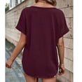 thumbnail image 5 of Bienvenido Summer Top Button Front Short Sleeve V Neck Breathable Comfortable Casual T Shirt Dark Red S, 5 of 7