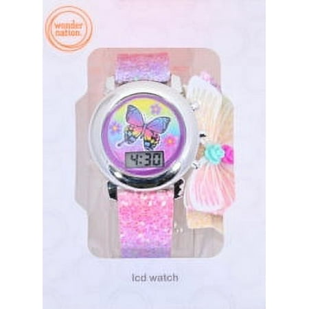Wonder Nation Flashing LCD Unisex Child Watch with Removable Glitter Hair Clip (WN4236WM)