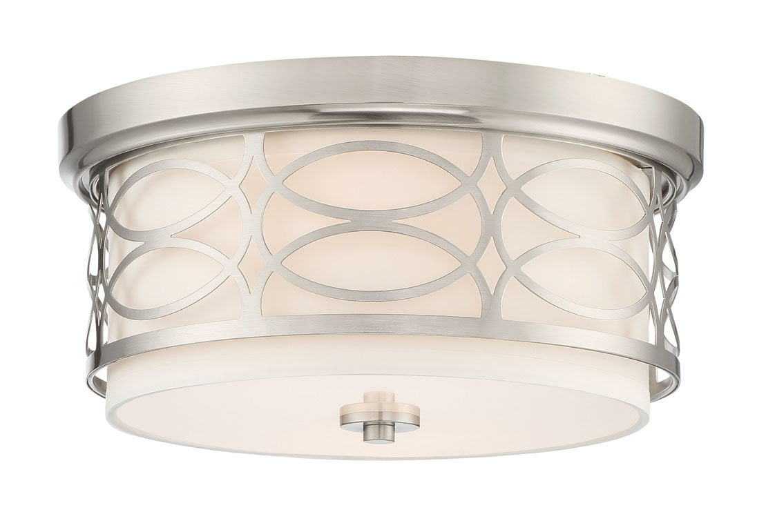 ETL Listed 18 Ceiling Fixture with Scalloped Nickel Metal Design and Glass Diffuser 4-Light Damp Located Large Fabric Drum Flush Mount 