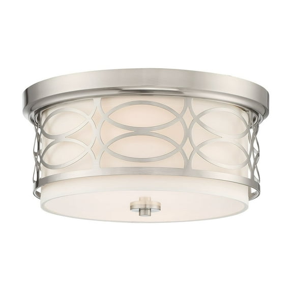 Kira Home Sienna 13" Lattice Drum Flush Mount, Silver Ceiling Light, White Linen Shade, Glass Diffuser, Brushed Nickel