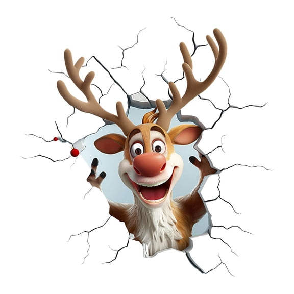 YWIYIUD 1PC Christmas Window Wall Stickers, 16inch Funny Wall Breaking Deer Window Stickers Christmas Living Room Decoration Christmas Door Stickers for Xmas Window Wall Refrigerator Decorations