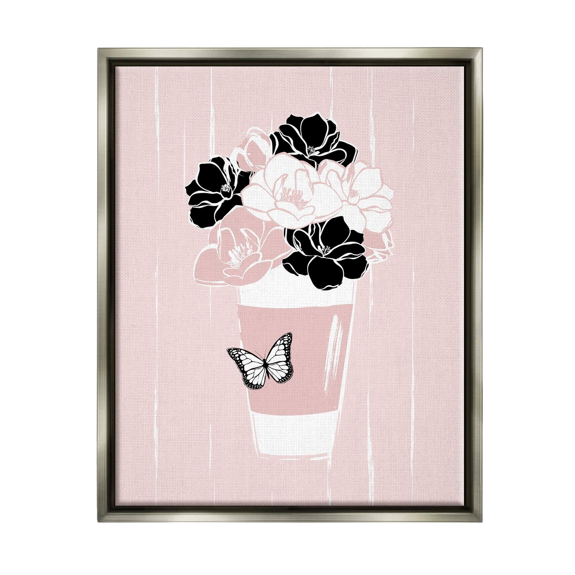 Stupell Industries Casual Coffee Cup Pink Assorted Flowers Arrangement Graphic Art Luster Gray Floating Framed Canvas Print Wall Art, Design by Martina Pavlova
