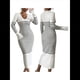 thumbnail image 2 of Vestido de Suéter A Rayas con Cuello en V para Mujer, Larga, Ajustado, Midi. Albaricoque M, 2 of 7