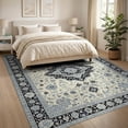 thumbnail image 3 of ODIKA 8'x10' Washable Area Rug Non-Slip Chair-Friendly Mat Oushak Medallion With Vintage Floral Scrollwork Ornamental Border for Dining Room, Large Office, Lounge, 3 of 7