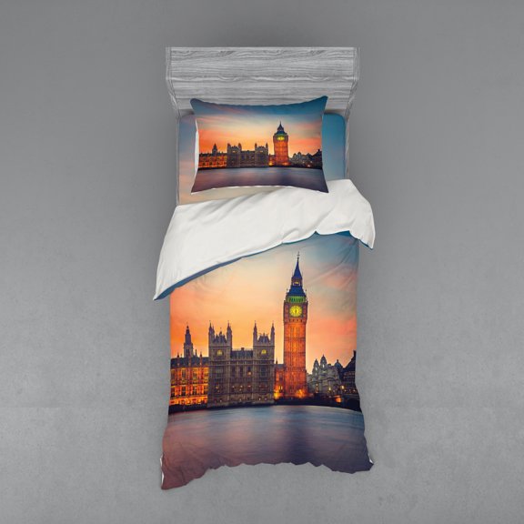 Ambesonne Colorful Bedding Set 3 Pcs, Big Ben and Parliament, Twin, Multicolor