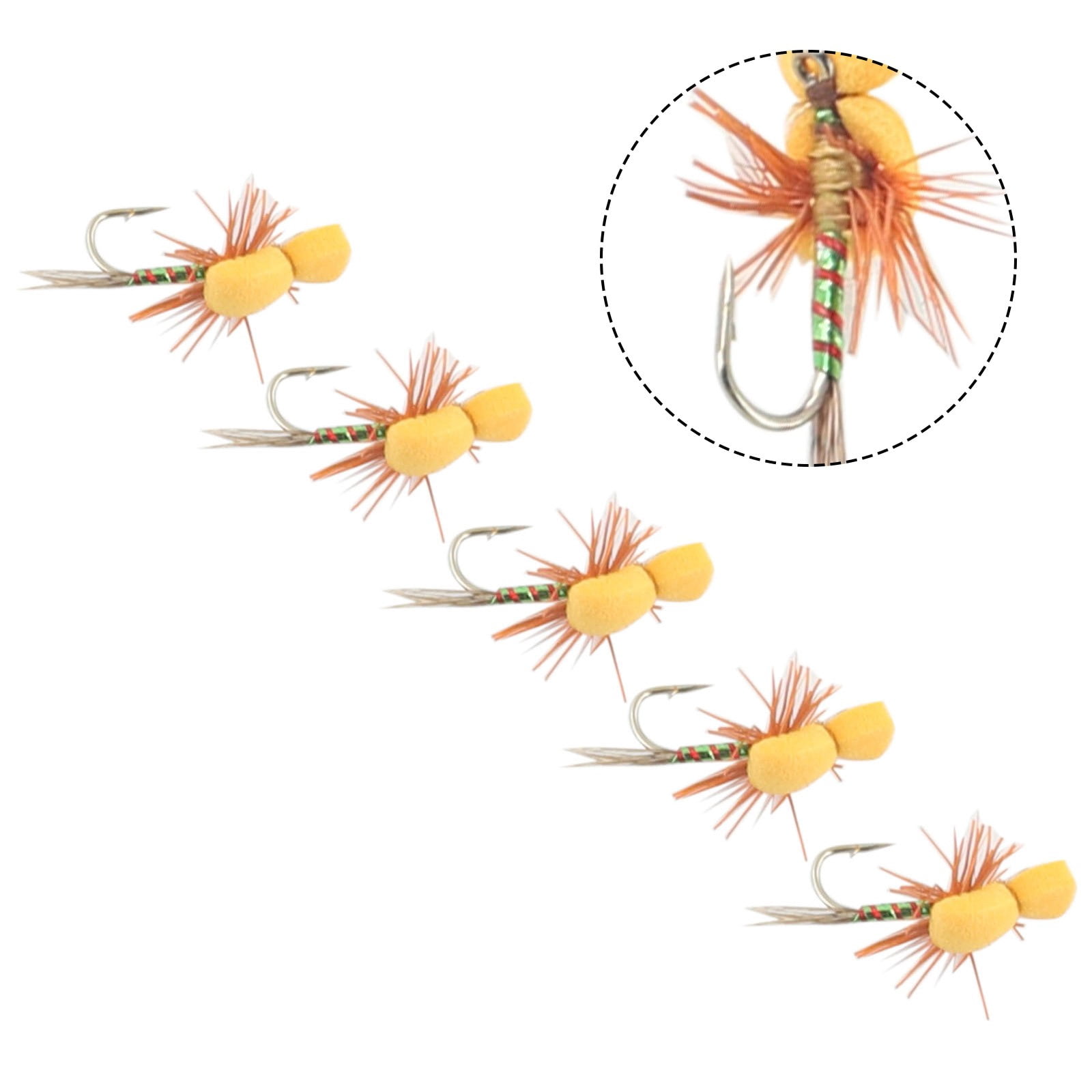 Lot De 5 Leurres Flottants Pour Truite, Saumon, Bar – Mouche En Mousse, Crochet 14#, Taille 11x4 Mm, Couleur Jaune Vif