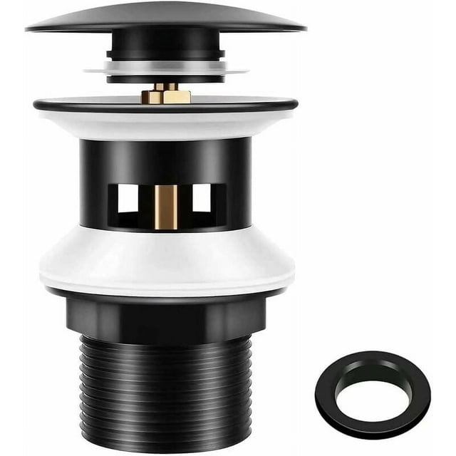 Desagüe para fregadero con desbordamiento negro mate, Chonphan Universal G1 1/4" válvula emergente de latón desagüe para fregadero, Click-Clack, instalación sin herramientas