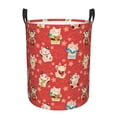 thumbnail image 1 of Balery Japanese Maneki Cats Cesta de ropa redonda con asas, impermeable, independiente, para ropa, juguetes, dormitorio y familia-Small, 1 of 6