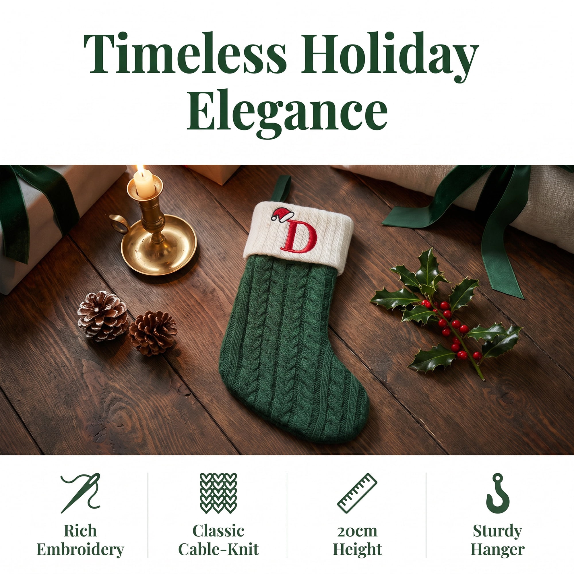 Unique Bargains Christmas Luxury Grand Hearth Accent Stocking Green Letter D 8"