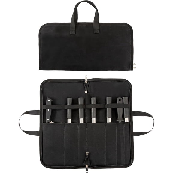 HNYG Knife Roll, Knife Bag with 7 Slots,Heavy Duty Waxed Canvas knife Case,Portable Chef Knife Roll Bag professional,18.5 × 17.7 inches