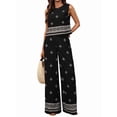 thumbnail image 4 of Women 2 Piece Outfits Summer Vintage Print Sleeveless Top & Wide Leg Pants Beach Outfits Black S, 4 of 9
