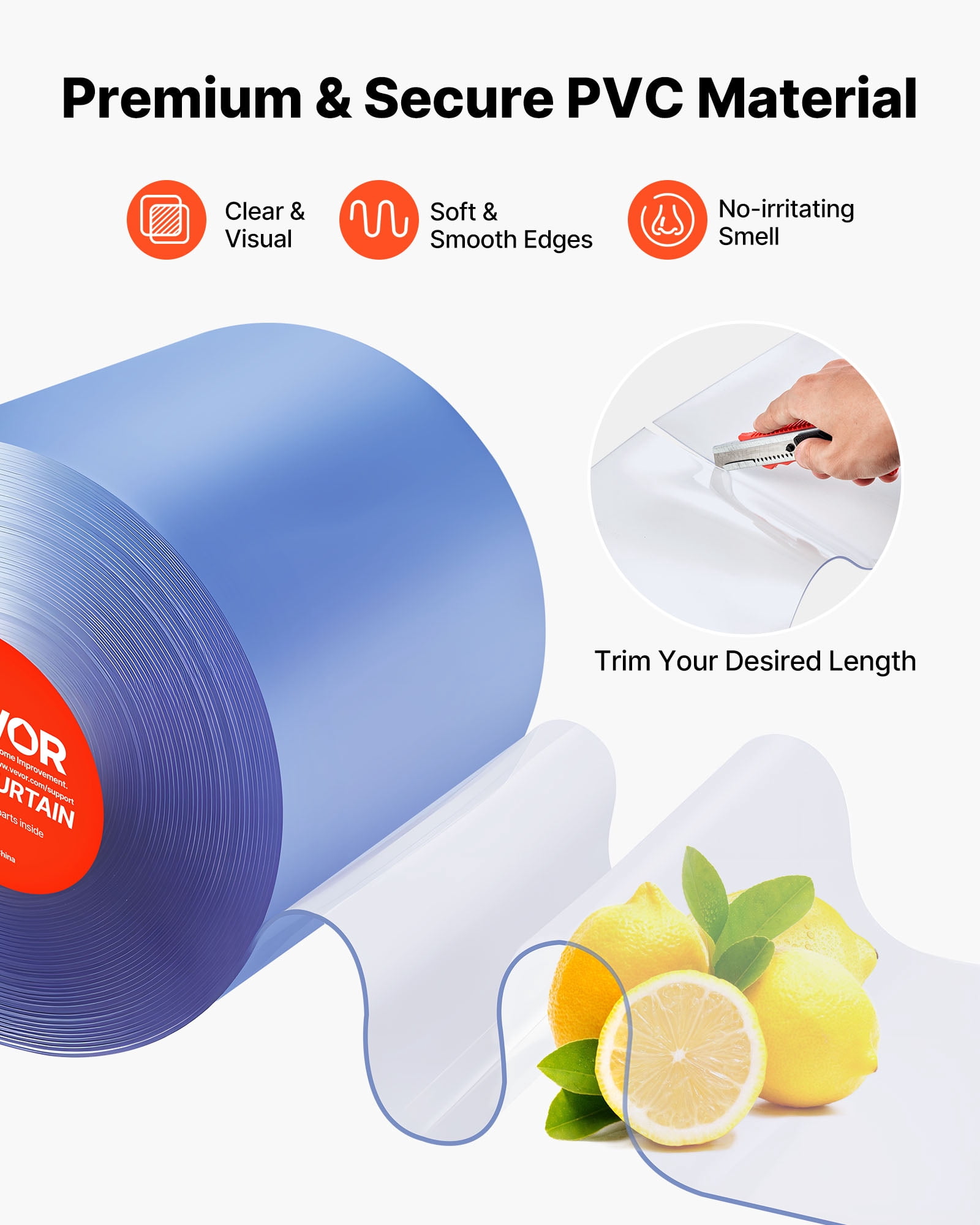 VEVOR Clear PVC Strip Curtain, 101 ft Length x 12 in Width, Thermal Insulating Plastic Door Strip Bulk Roll, Walk in Freezer Cooler Curtain Strips for Doorways of Supermarket, Garage, Warehouse
