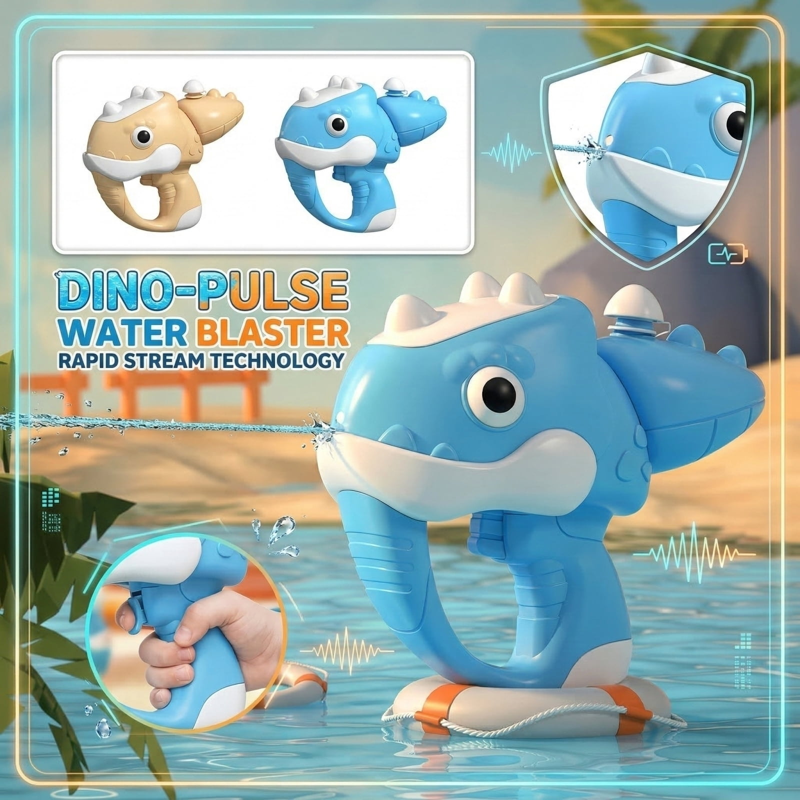 Water Gun Small, Dinosaur Toys, Outdoor Summer Toys for Student, 5X3 In, Blue, Outdoor Play Toys, 1 Pc