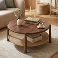 thumbnail image 6 of Dayalane 34.5" Round Coffee Table with Woven Storage Shelf, Farmhouse 2-Tier Center Table with Solid Wood Frame, Boho Coastal Circle Coffee Table for Living Room Office, Walnut Brown, 6 of 11