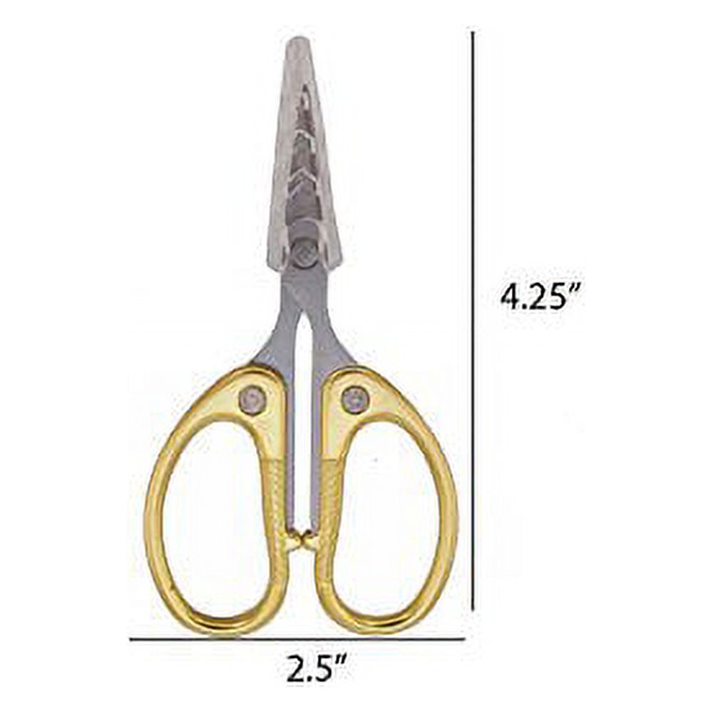 Embroidery Scissors - 4 1/2" Fine Cut Sharp Point Titanium Scissors w/Sheath - Small Craft Snip Scissors - Gold - 3 Pairs