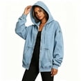 thumbnail image 4 of qafoshin Denim Jacket for Women Zipper Hooded Drawstring Denim Coat Oversized Long Sleeve Fall Trendy Outfits, 4 of 5